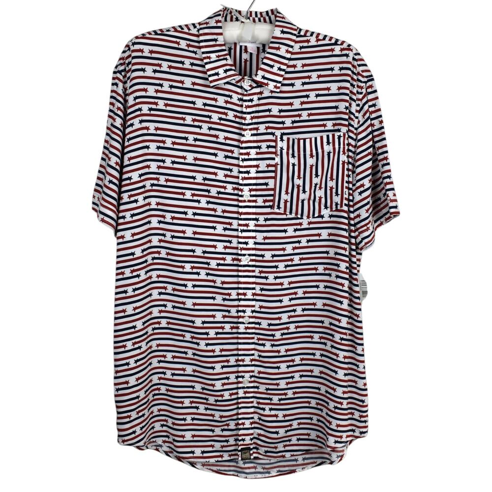 Lularoe casual white/red/blue stars & stripes button up shirt men's size SMALL